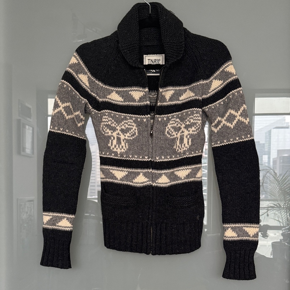 TNA Black and Cream Patterned Cardigan